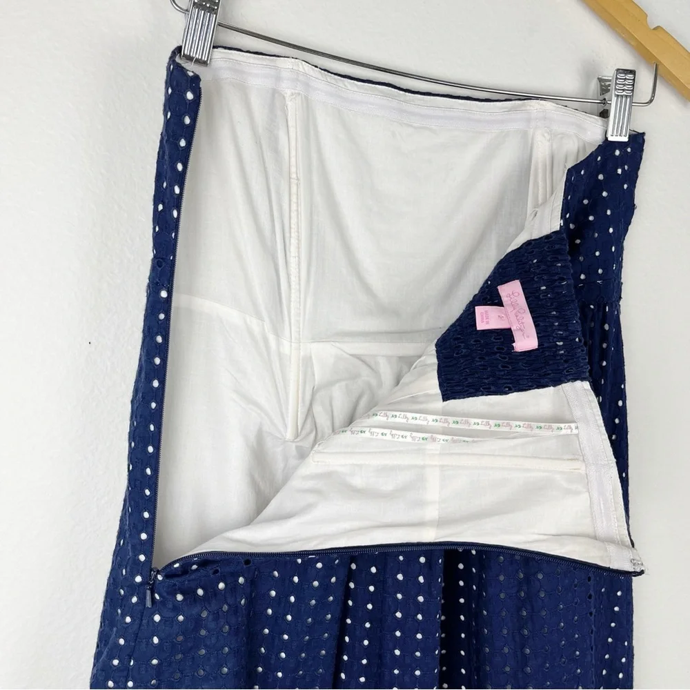 Lilly Pulitzer Navy Blue Polka Dot Bowen Lace Dress 100% Cotton Size 2 - Picture 6 of 13
